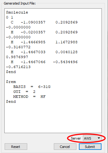 Image of a Q-Chem input file generated in IQmol